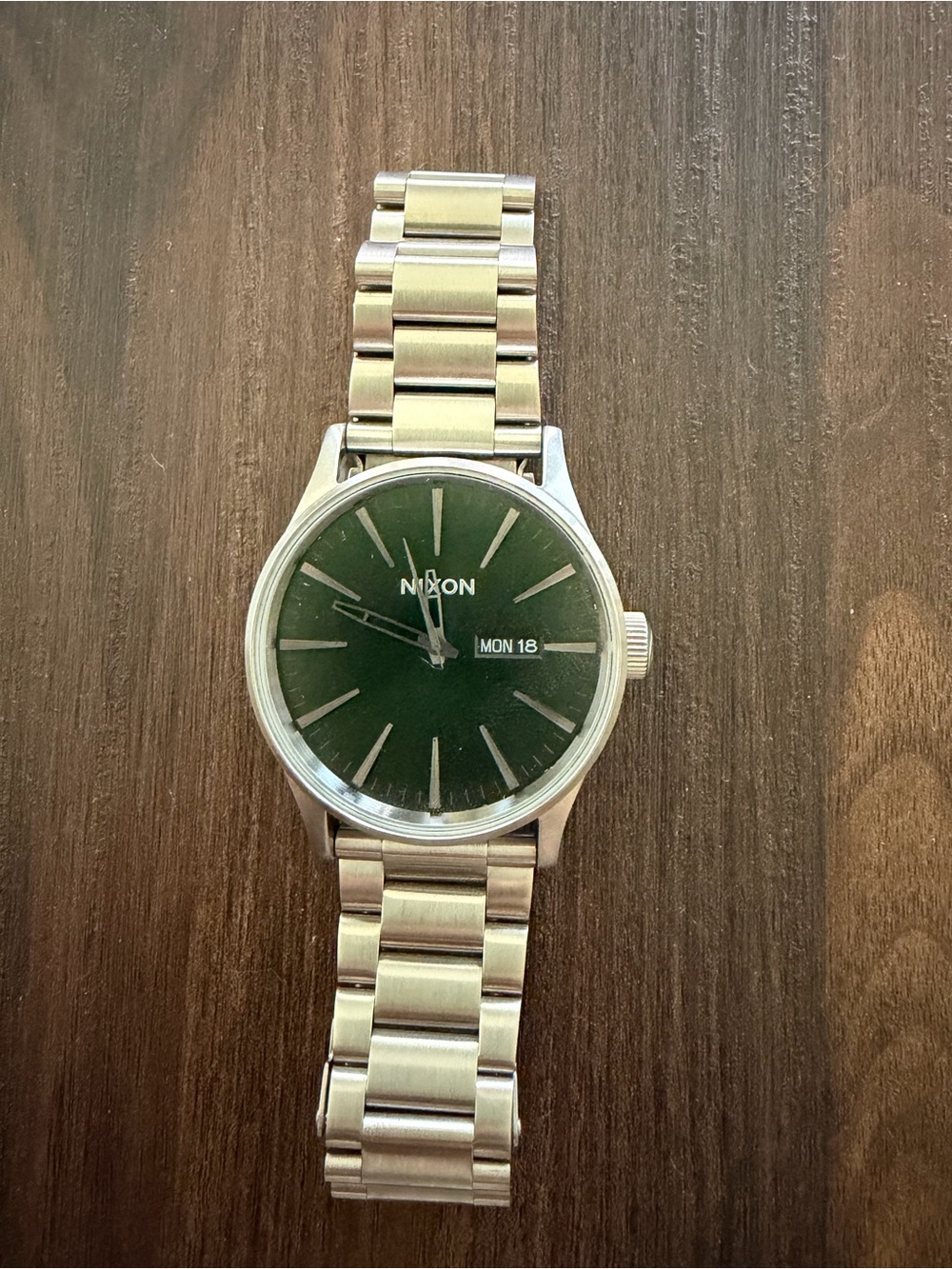 Nixon Silver Bracelet Watch with Green Dial